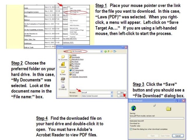 images of step-by-step instructions on how to download files